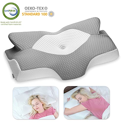 Ergonomic Pillow, Neck Pillow for Neck and Shoulder Pain, Ergonomic  Orthopedic Bed Pillow for Side Back Stomach Sleeper, Grey 
