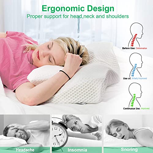 Contour Memory Foam Pillow Orthopedic Sleeping Pillows, Ergonomic Cervical  Pillow for Neck Pain , Back and Stomach Sleepers, （blue） 