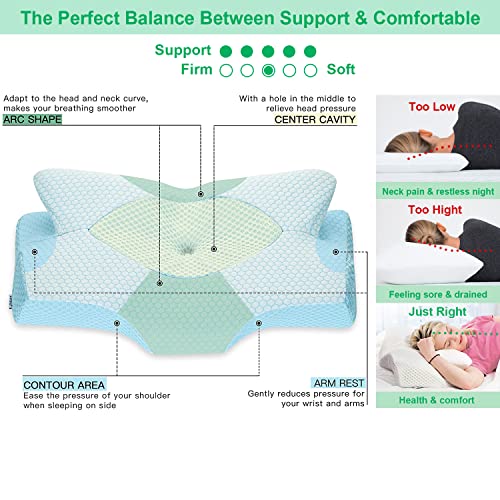 KHHMNB (2023 Upgrade) Side Sleeper Pillow for Neck and Shoulder Pain,  Cooling Pillow with Two Sides of Specially Designed-One Side Ice Silk, One  Side